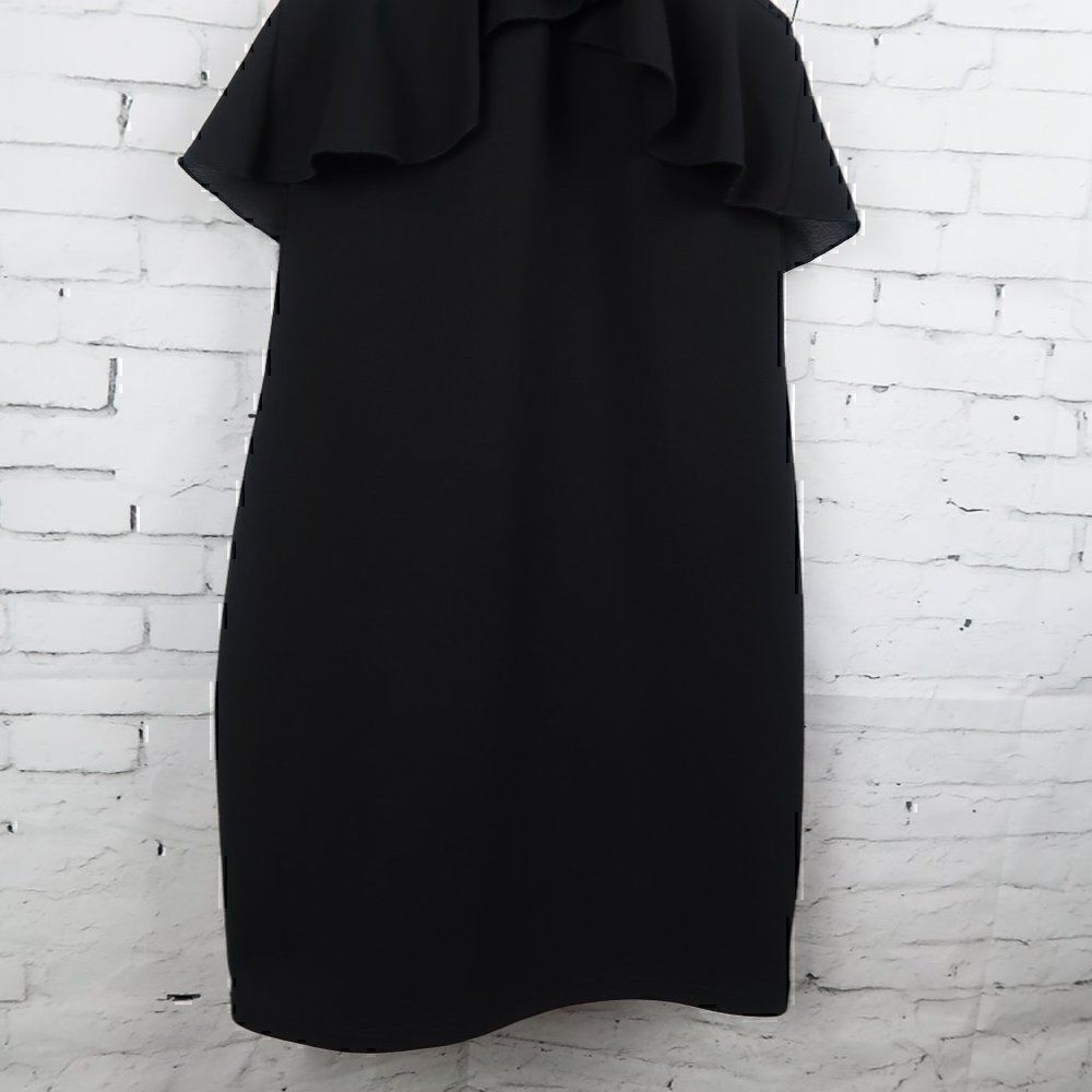 ZARA BLACK RUFFLE NECK SLEEVELESS BODYCON MIDI DRESS SIZE SMALL NWT - Picture 7 of 11